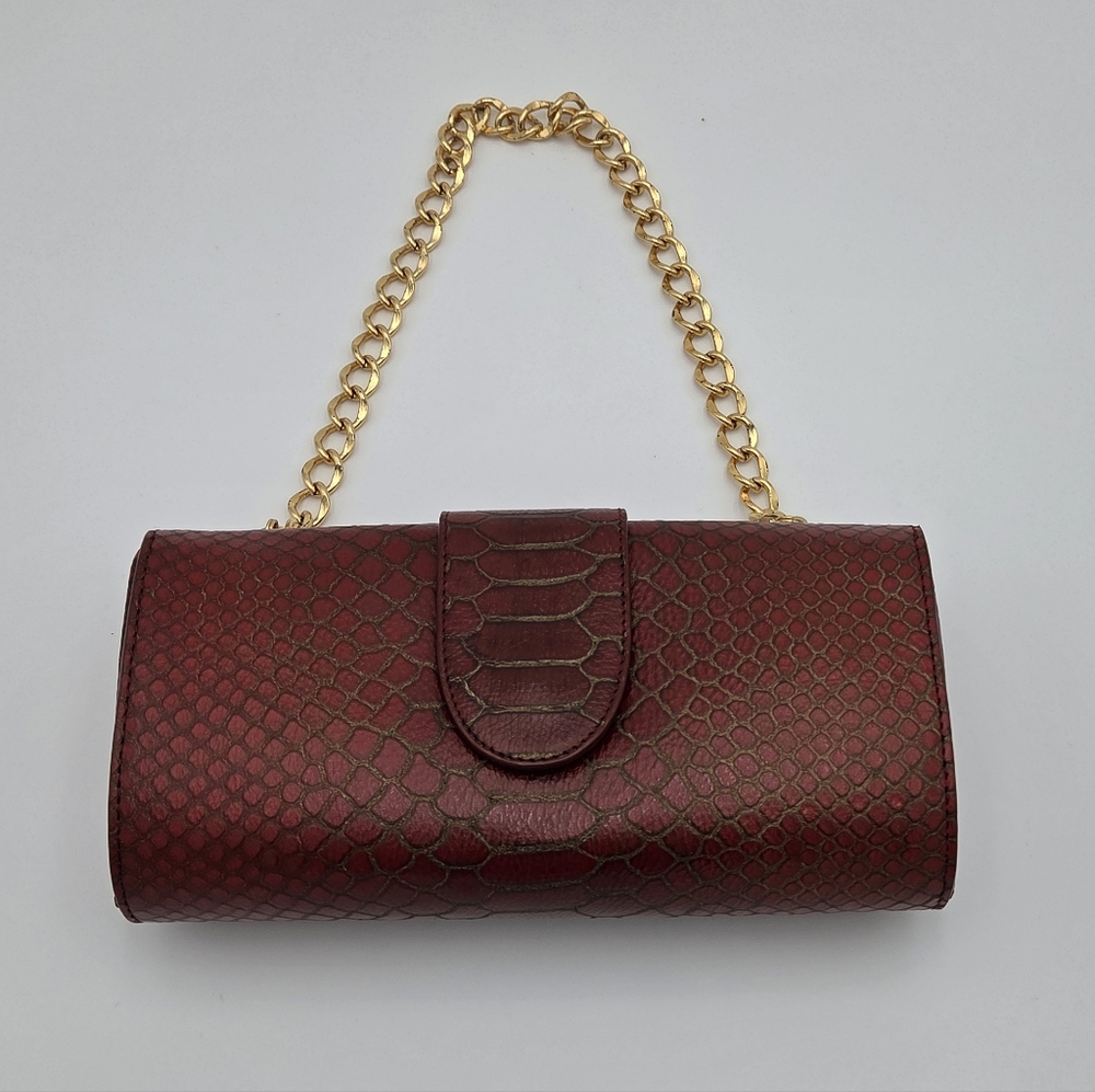 HOBO Burgundy/ Maroon Faux-Croc Chain Handle Clutch